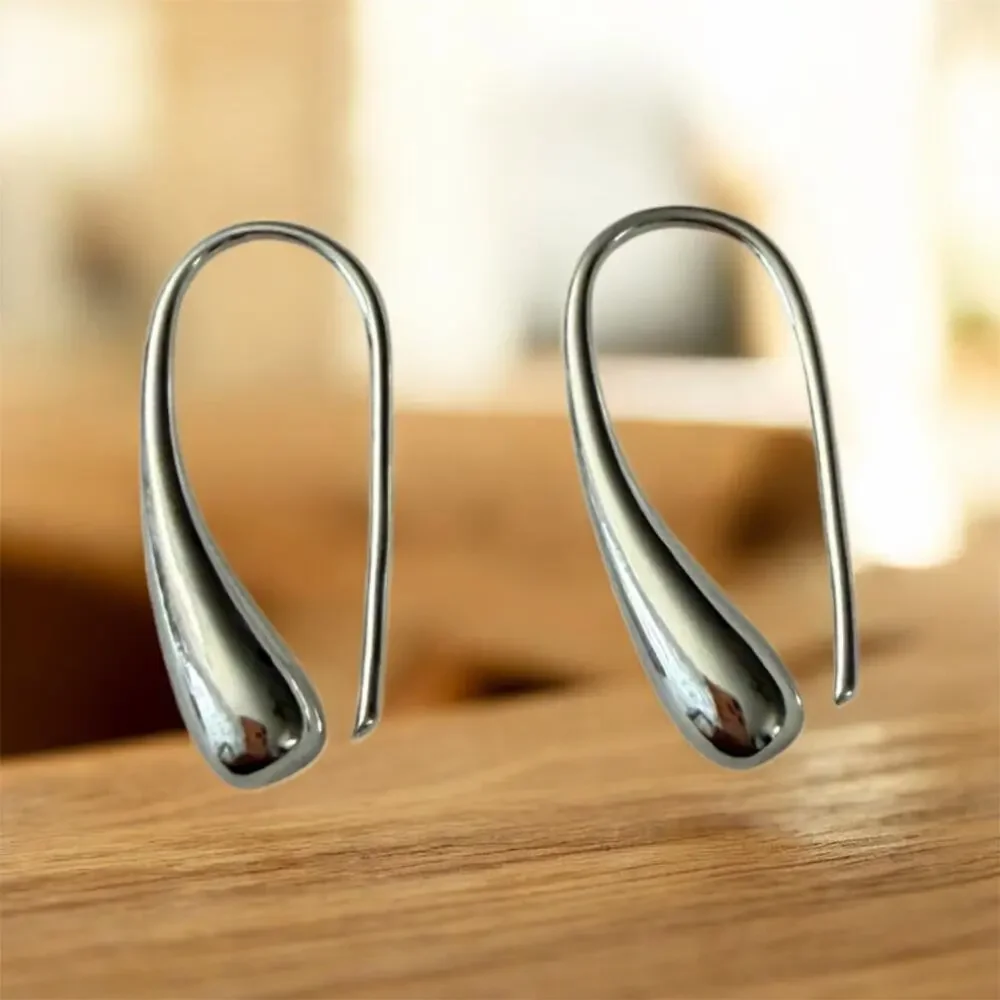 925 Stamped Sterling Silver Plated Water Droplet Earrings Hook 1inch